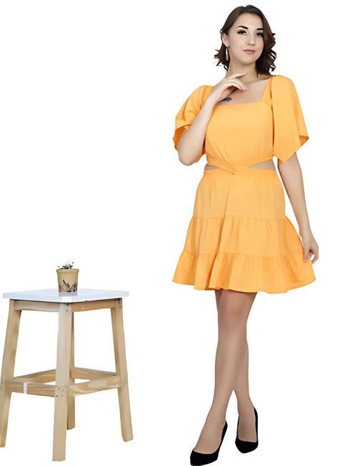Cut-out Orange Flared Dress