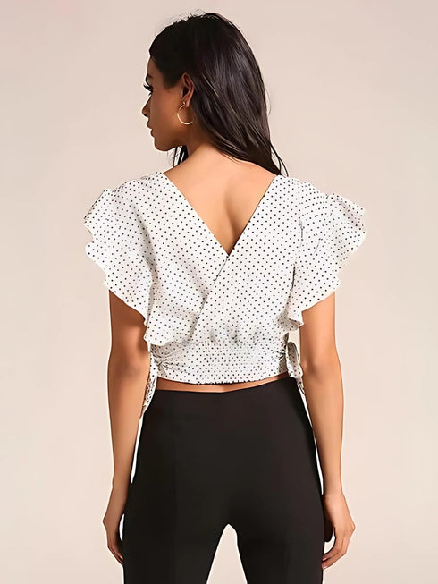 Elchic Ruffle Sleeves Polka Dot Top
