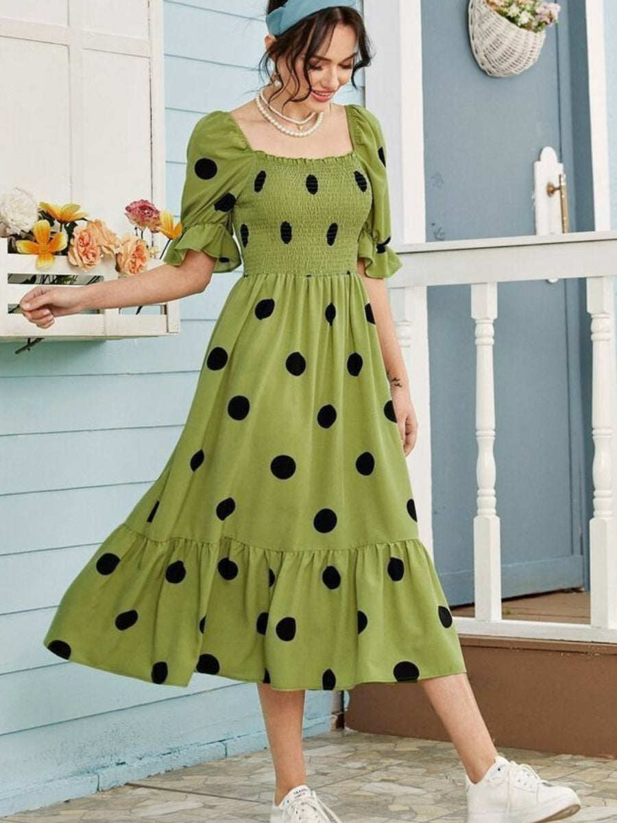 Elchic Charming Polka Dot Puff Sleeve Dress main image 1