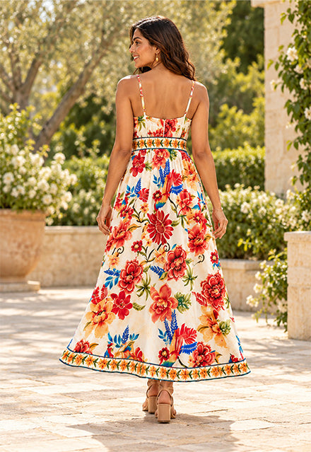 Elchic Tropical Floral Print Spaghetti Strap Maxi Dress