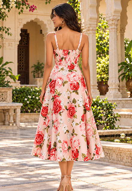 Elchic Sweetheart Neckline Floral Fit And Flare Midi Dress