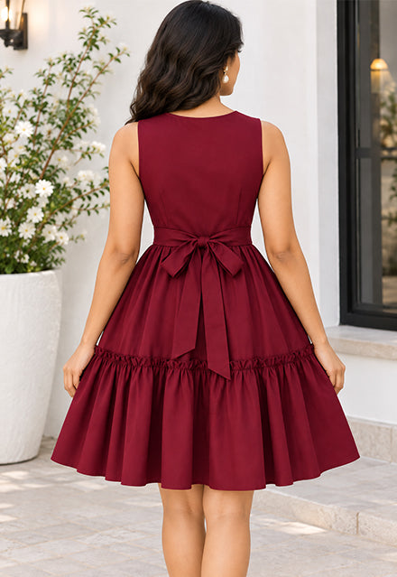 Elchic Burgundy Bow Waist Dress