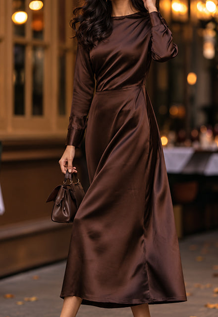 Elchic A Line Coffee Brown Satin Dress