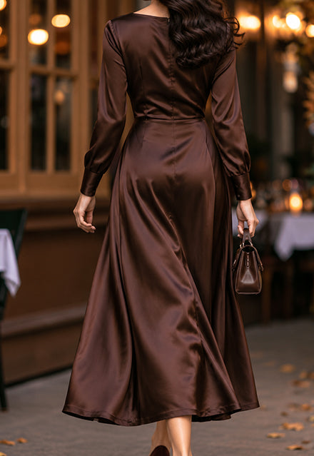 Elchic A Line Coffee Brown Satin Dress