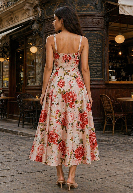 Elchic Sweetheart Neckline Floral Fit And Flare Midi Dress
