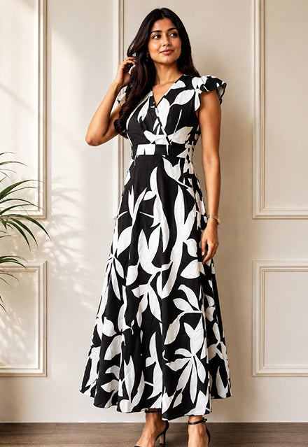 Elchic Leaf Print Wrap Dress