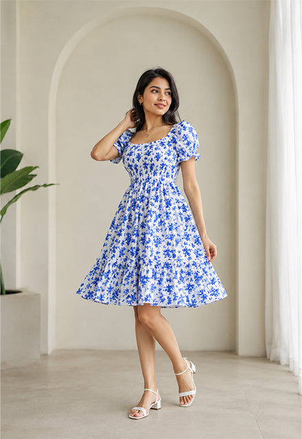 Elchic Puff Sleeve Smocked Dress
