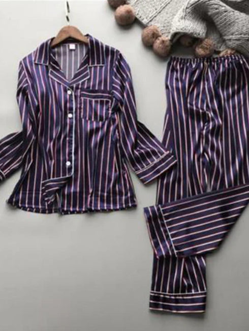 Striped Satin Night Suit