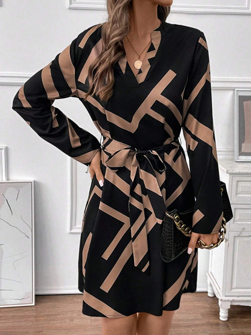 Elchic Geo Print Belted Mini Dress