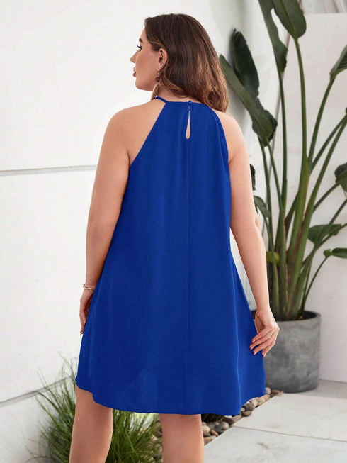 Elchic Solid Blue Halter Neck Mini Dress
