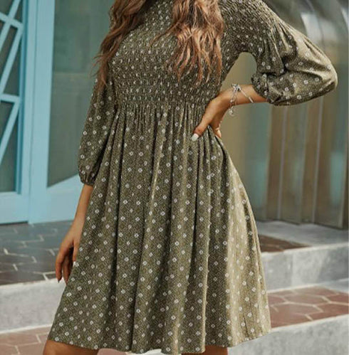 Printed Smoking detail A-Line Dress