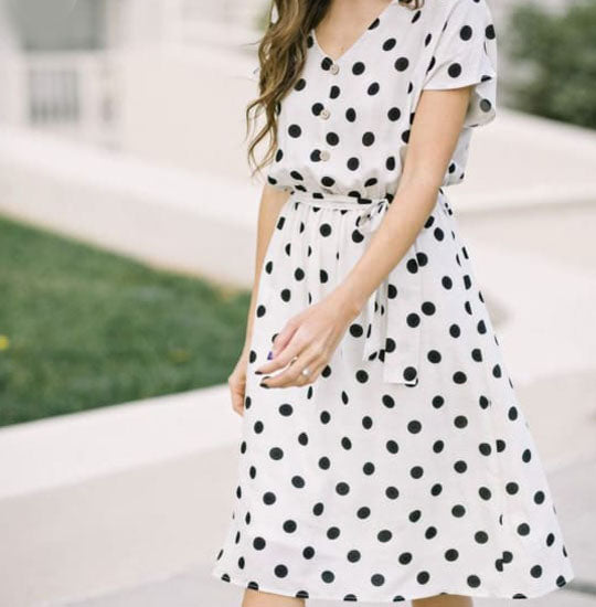 Polka Dot Belted A-Line Dress