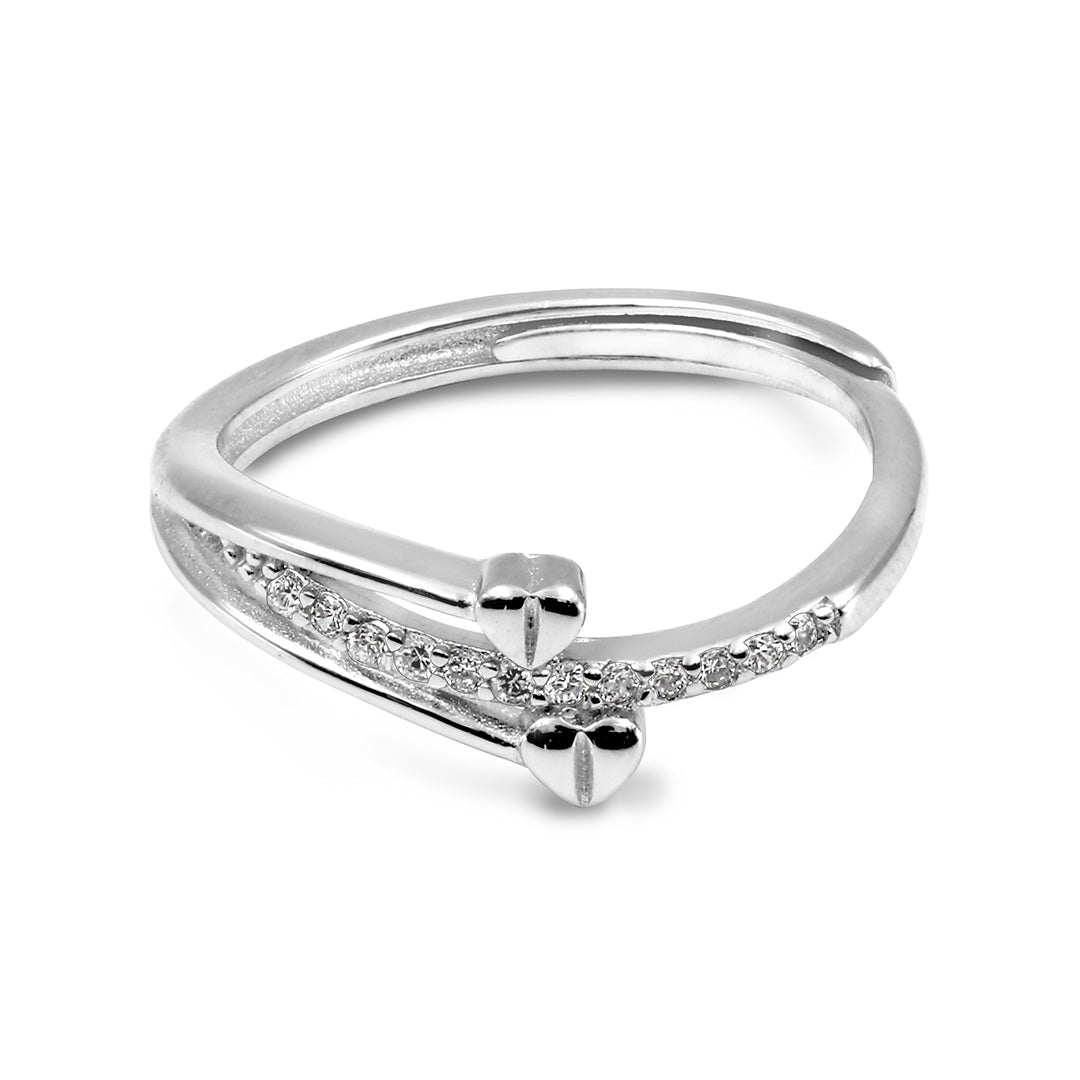 Zarkan Dual Heart Minimal Pure Silver Ring ELCHIC