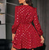Maroon Twist Front Gold Dot Printed Flared Dress