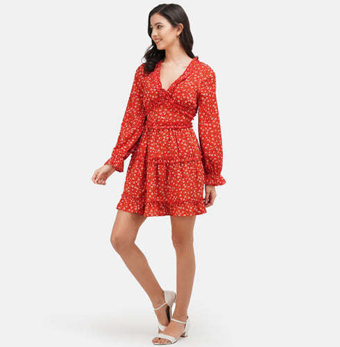 Orange & Yellow Floral Printed Fit & Flare Dress