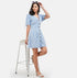 White & Blue Striped Cotton A-Line Dress