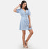 White & Blue Striped Cotton A-Line Dress