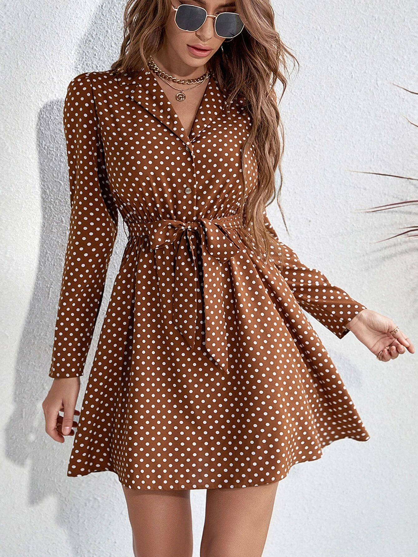 Herlipto Lace-Trimmed Pin Dot Dress