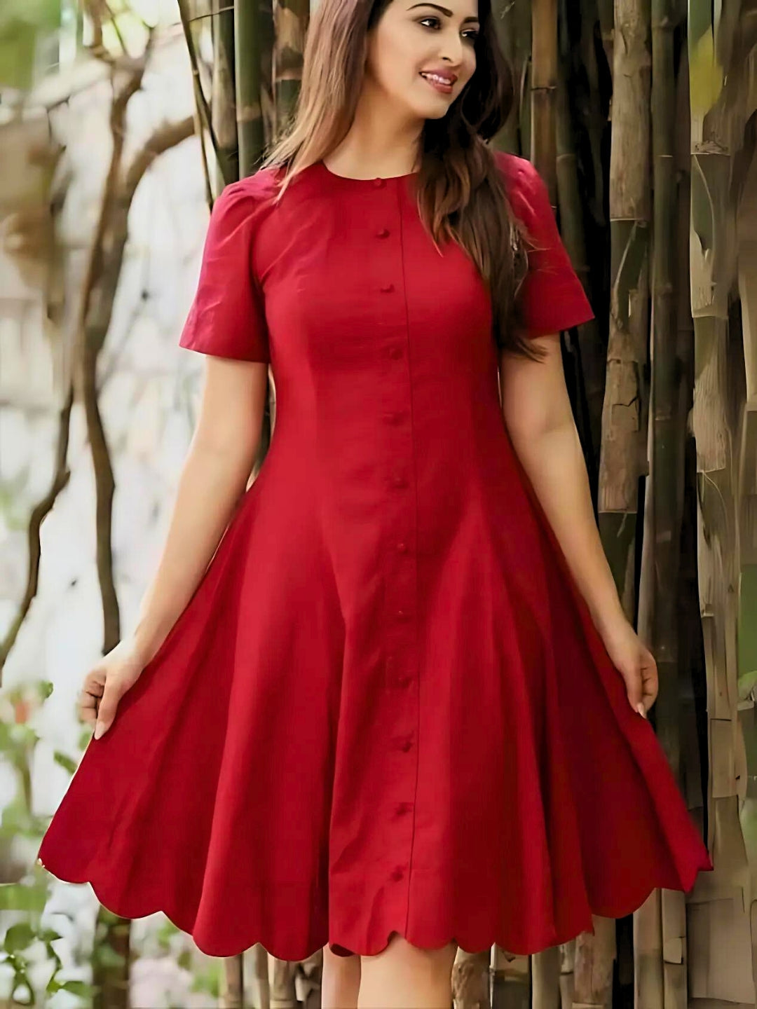 Elchic Elegant Red Knee-Length Cotton Dress – ELCHIC