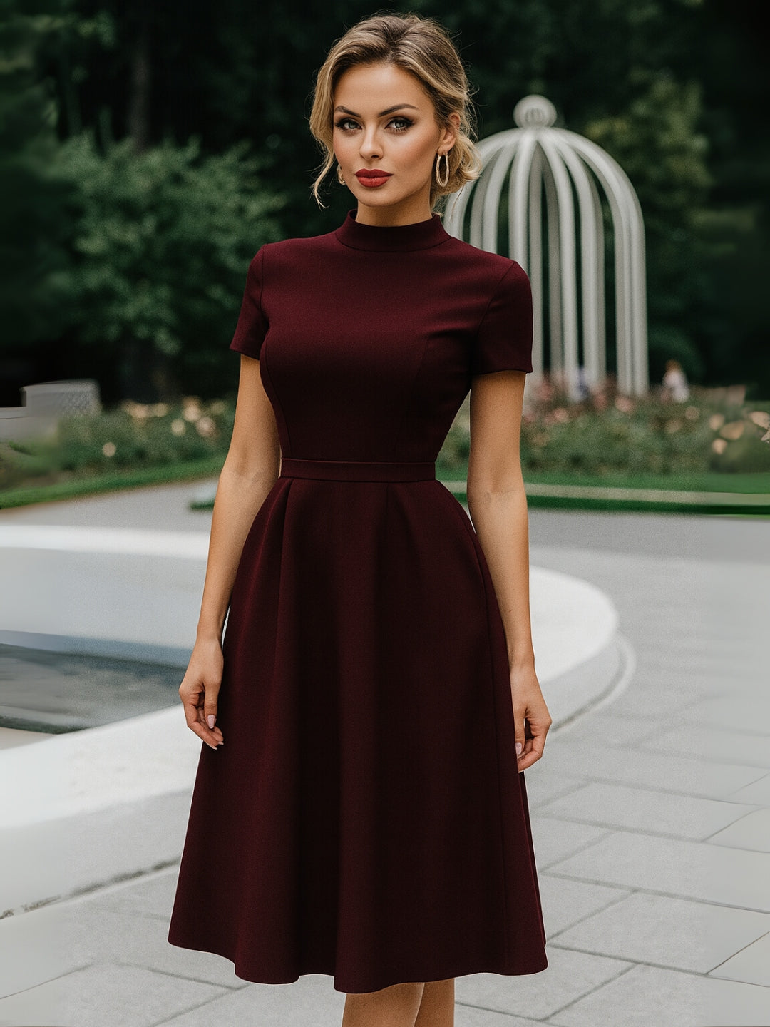 Elchic A-Line Cocktail Elegant Short Sleeve High Neck Dress – ELCHIC